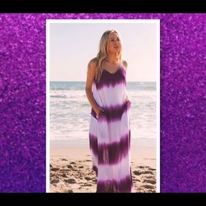 5⭐️RATED🆕 Boho Purple White Tye Dye Maxi Dress